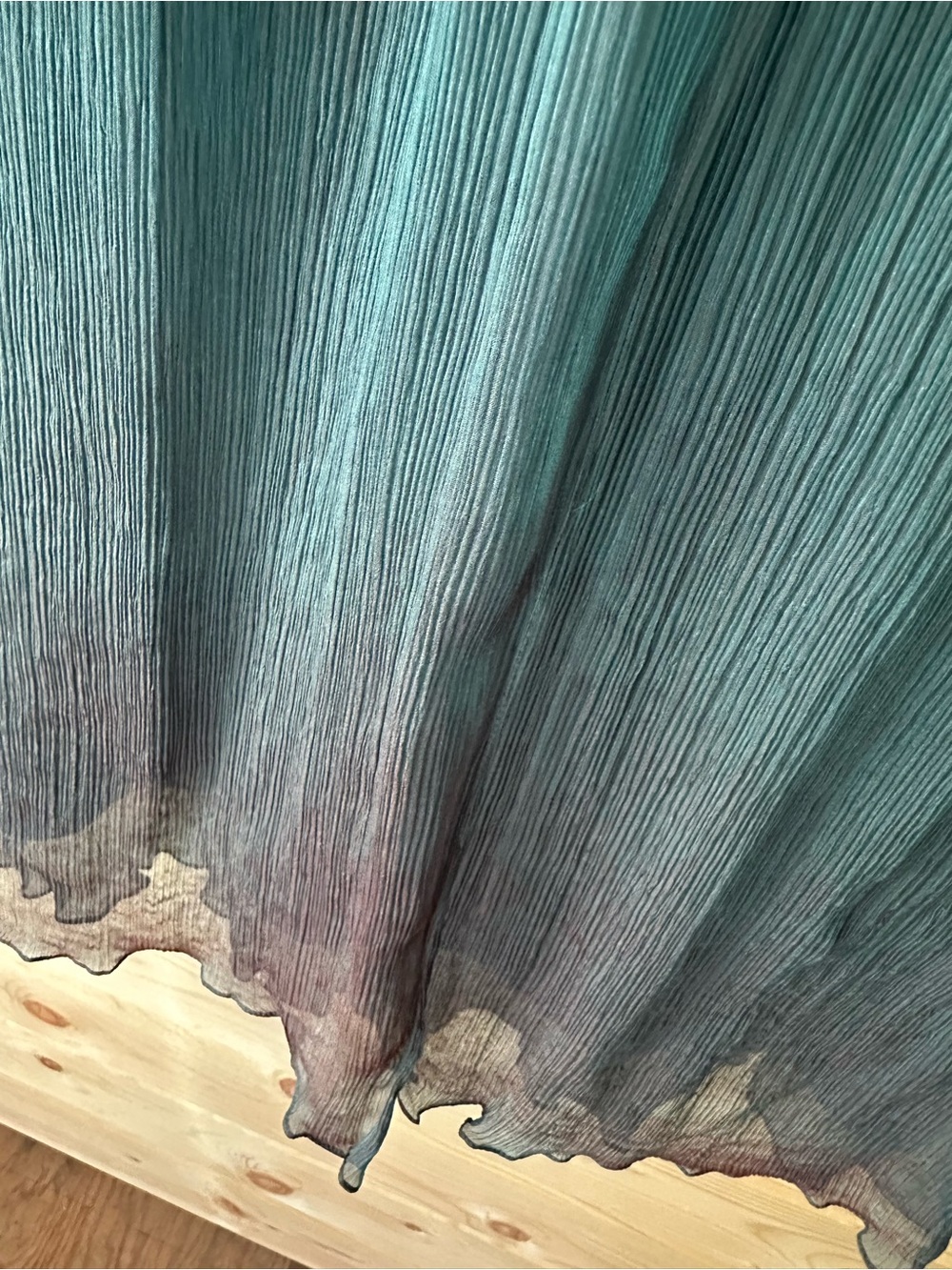 NWT Tadashi Shoji 100% Silk Iridescent Teal Pleated Crinkle Chiffon Dress 14 - Picture 9 of 15